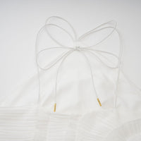 Doux White Ruffled Trim Pleated Midi Dress