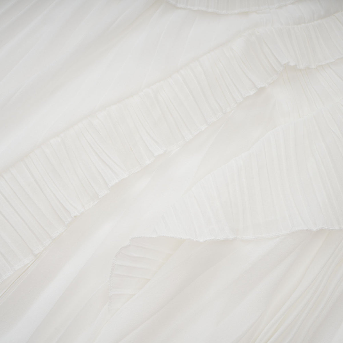 Doux White Ruffled Trim Pleated Midi Dress