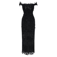 Hecate Black Beaded Lace Maxi Dress with 3D Florals