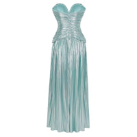 Azar Cobalt Blue Ruched Glossy Maxi Dress