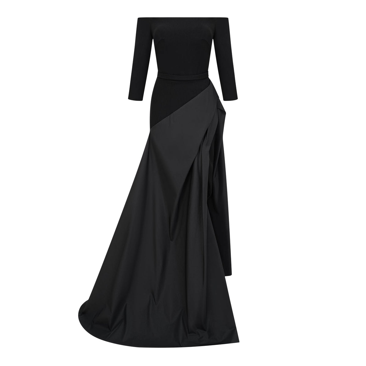 Yoliswa Black Off-Shoulder Maxi Dress with High Thigh Slit