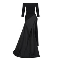 Yoliswa Black Off-Shoulder Maxi Dress with High Thigh Slit