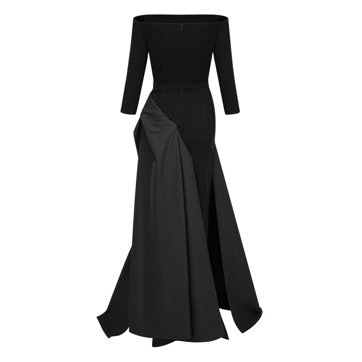 Yoliswa Black Off-Shoulder Maxi Dress with High Thigh Slit