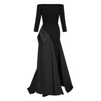 Yoliswa Black Off-Shoulder Maxi Dress with High Thigh Slit