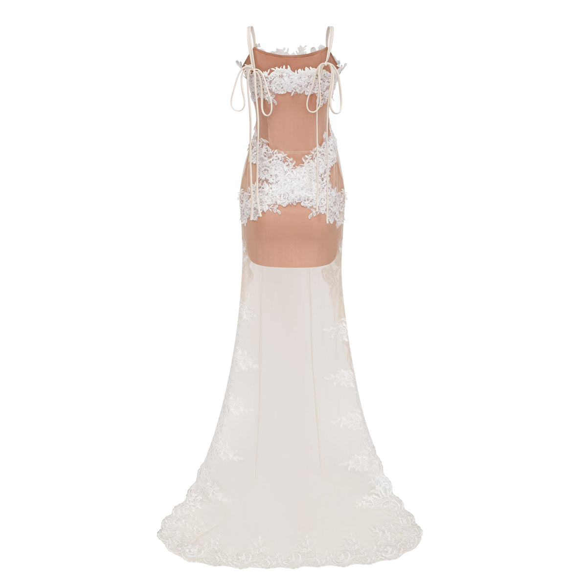 Mieke White Semi-Sheer Lace Maxi Dress