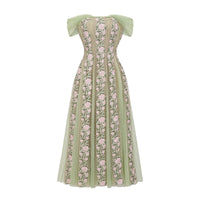 Eleni Green Tulle Panel Floral Midi Dress