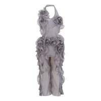 Hannabella Grey Asymmetrical Ruffled Floral Mini Dress