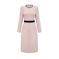 Anaïs pink crystal color-blocked midi dress
