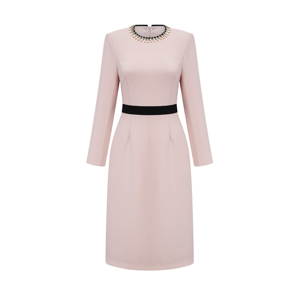 Anaïs pink crystal color-blocked midi dress