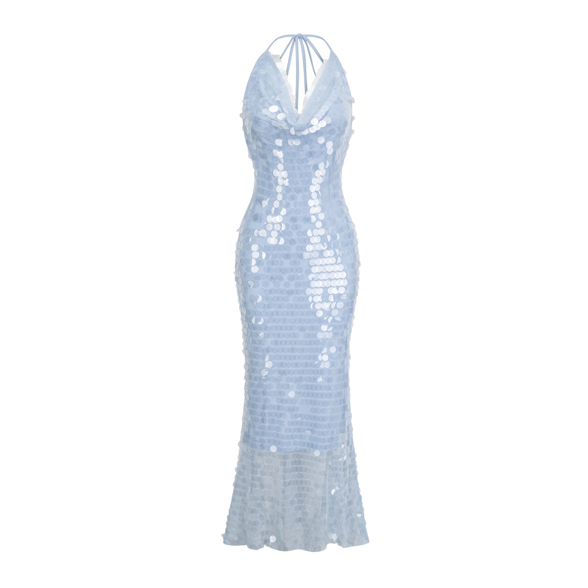 Babette blue halterneck sequined midi dress