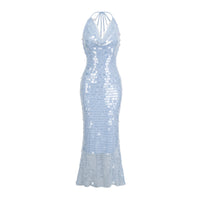 Babette blue halterneck sequined midi dress