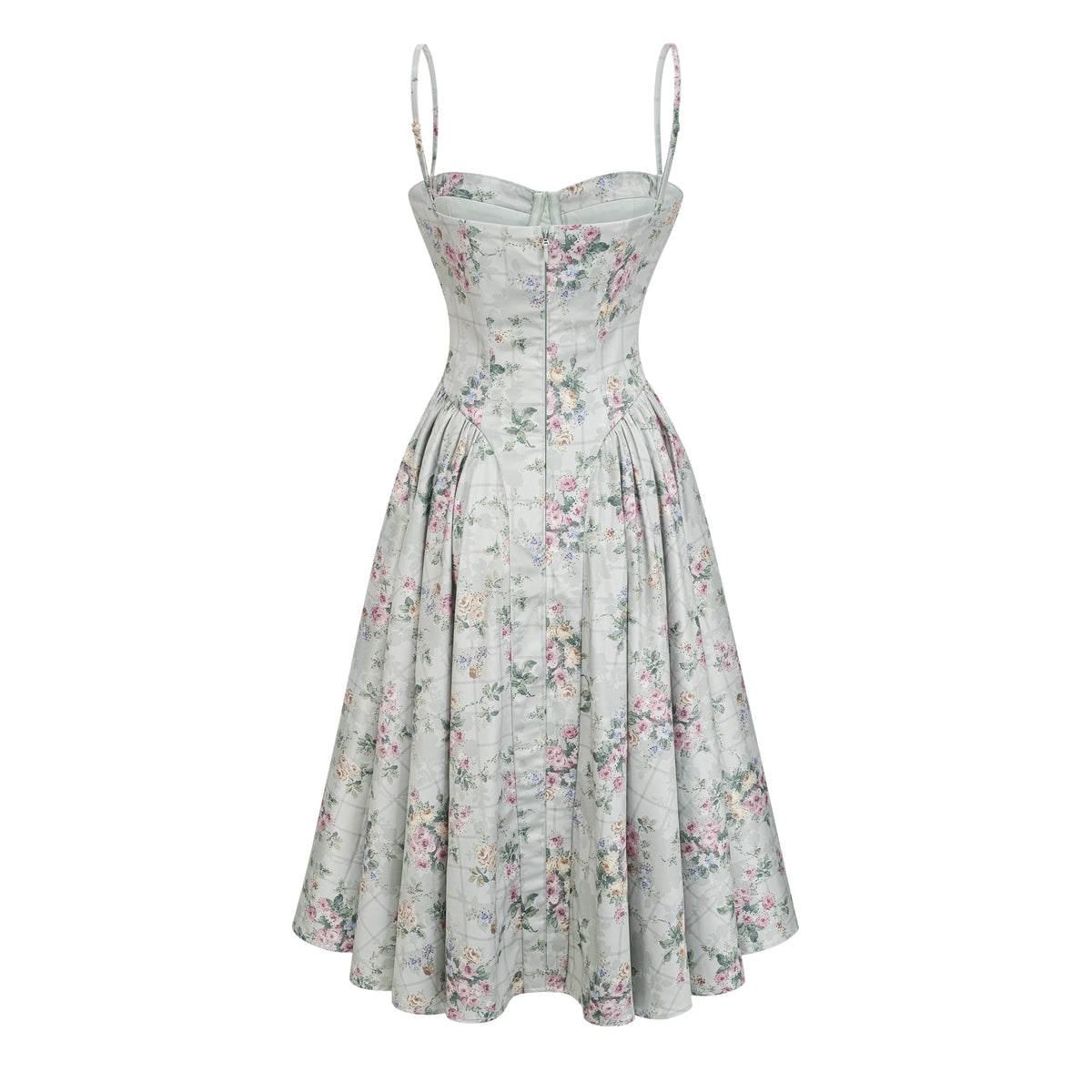 Prunelle sage-green floral-print shirred midi dress