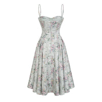 Prunelle sage-green floral-print shirred midi dress