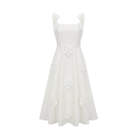 Ariane white faux-flower square-neck midi dress