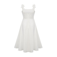 Ariane white faux-flower square-neck midi dress