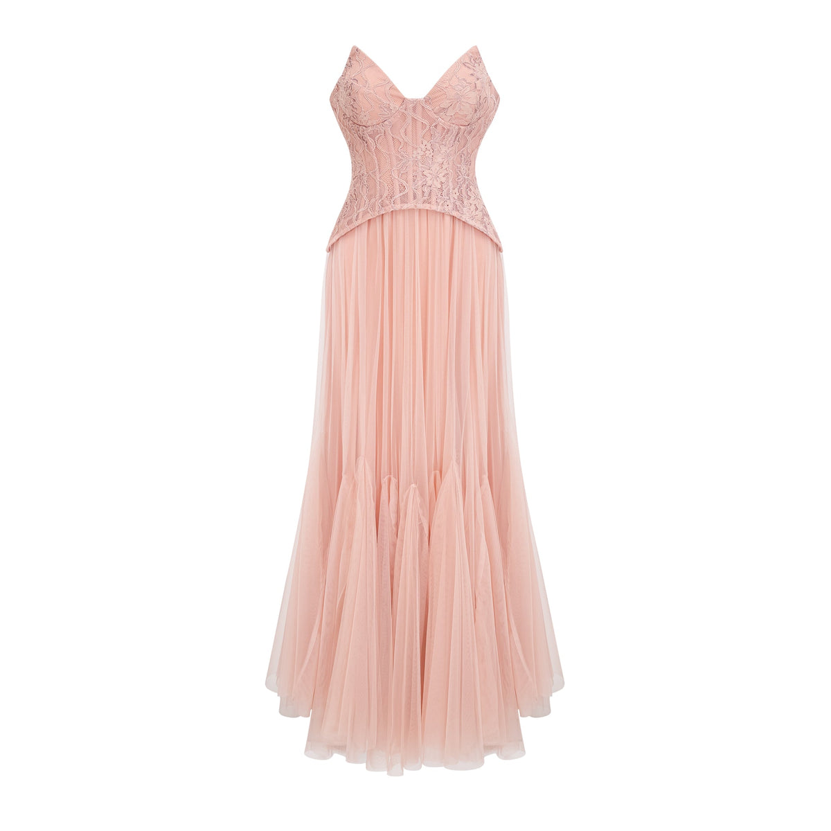 Ulrique Pink Lace Corset Tulle Maxi Dress