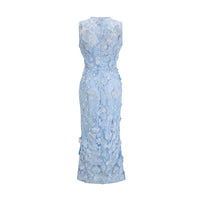 Herta blue floral-appliqué midi dress
