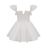 Julie white folded-neck bonded sleeveless mini dress