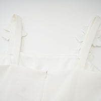 Ariane white faux-flower square-neck midi dress