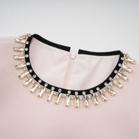 Anaïs pink crystal color-blocked midi dress
