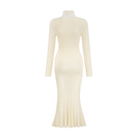 Émeline white knitted pleated midi dress