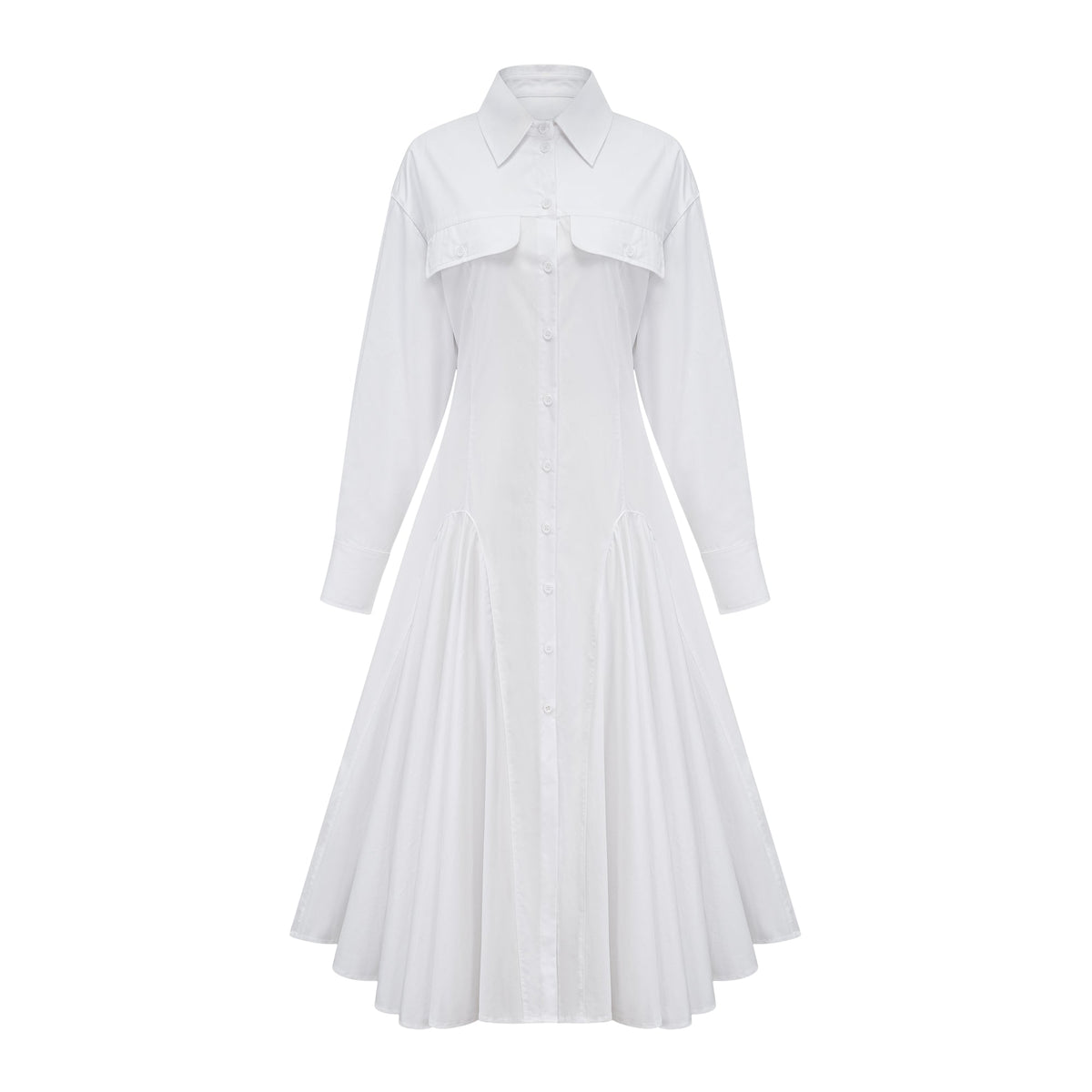 Dulcie white front-slit shirred shirt dress