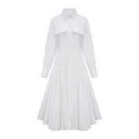 Dulcie white front-slit shirred shirt dress
