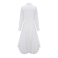 Dulcie white front-slit shirred shirt dress