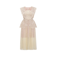Céleste floral-lace-panelling tulle midi dress in Neutrals