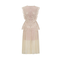 Céleste floral-lace-panelling tulle midi dress in Neutrals