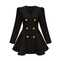 Élise pleated peplum-hem blazer dress in Black