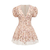 Alizée yellow floral-print pleated mini dress