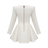 Élise pleated peplum-hem blazer dress in White