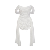 Gitta white ribbon-design ruched mini dress