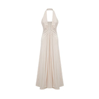Géraldine white deep V-neck draped maxi dress