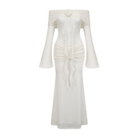 Wanda white glittered floral-appliqué knit maxi dress