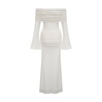Wanda white glittered floral-appliqué knit maxi dress