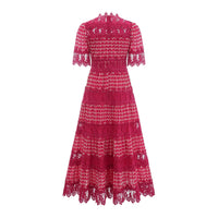 Chantal red scallop-pattern lace-panel maxi dress