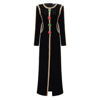 Anna Black Crystal Embellished Front Slit Maxi Dress