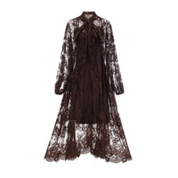 Sylvie brown chantilly-lace flared midi dress