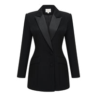 Fleur Black Blazer Mini Dress with Satin Panels