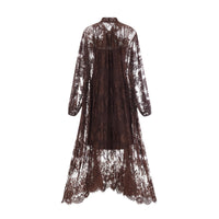 Sylvie brown chantilly-lace flared midi dress