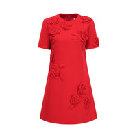 Calista red floral-detail short-sleeve mini dress