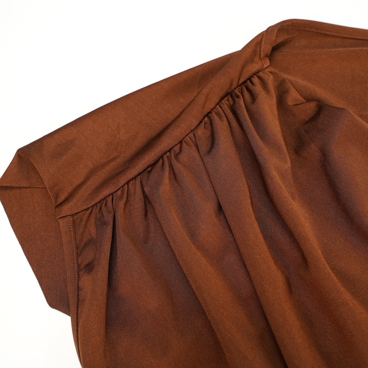 Reine Brown Asymmetrical Ruched Maxi Dress