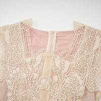 Céleste floral-lace-panelling tulle midi dress in Neutrals