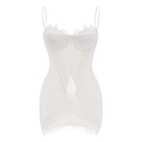 Juliette White Satin Mini Dress with Lace Panels