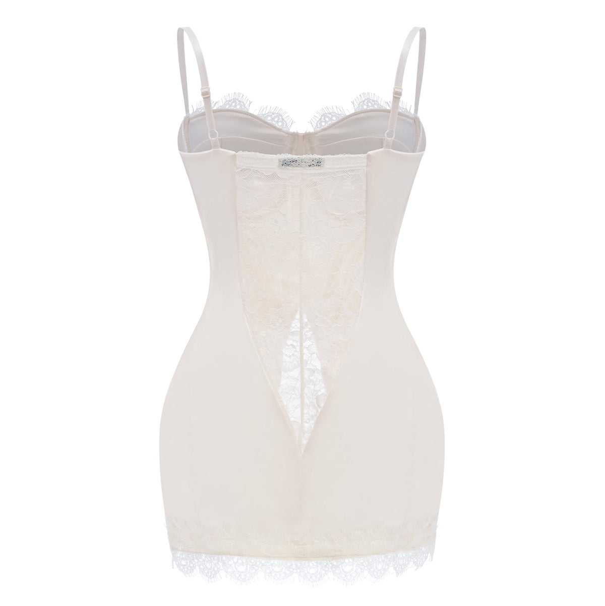 Juliette White Satin Mini Dress with Lace Panels