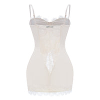 Juliette White Satin Mini Dress with Lace Panels