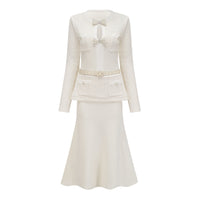 Adélade White Embellished Knit Midi Dress