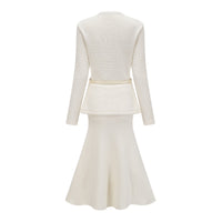 Adélade White Embellished Knit Midi Dress